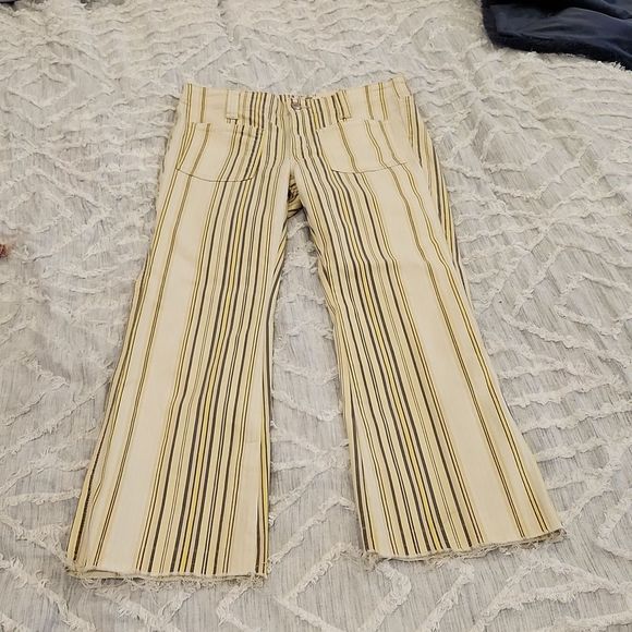 Free People yellow striped, frayed hem kick boot jeans size 27! - Picture 1 of 12